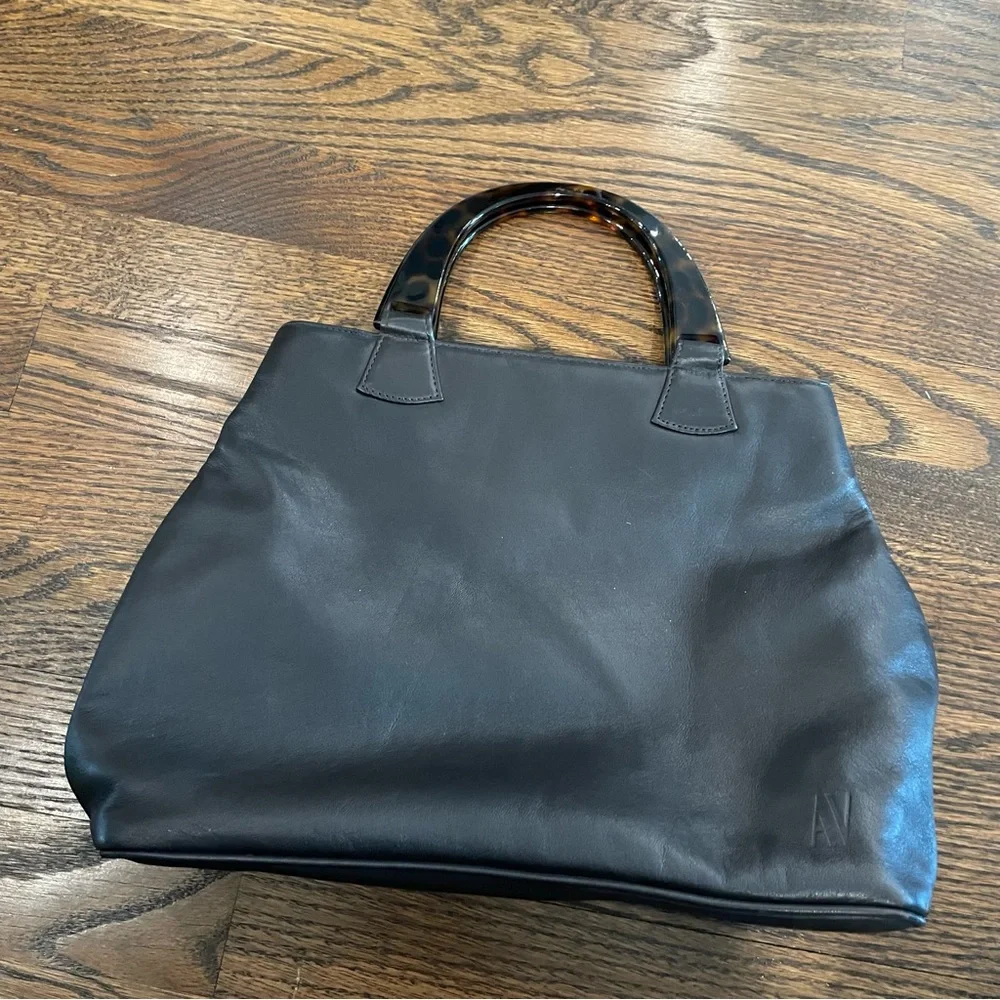 ADRIENNE VITTADINI Vintage Dark Brown Leather Tortoise Shell Top Handle Bag